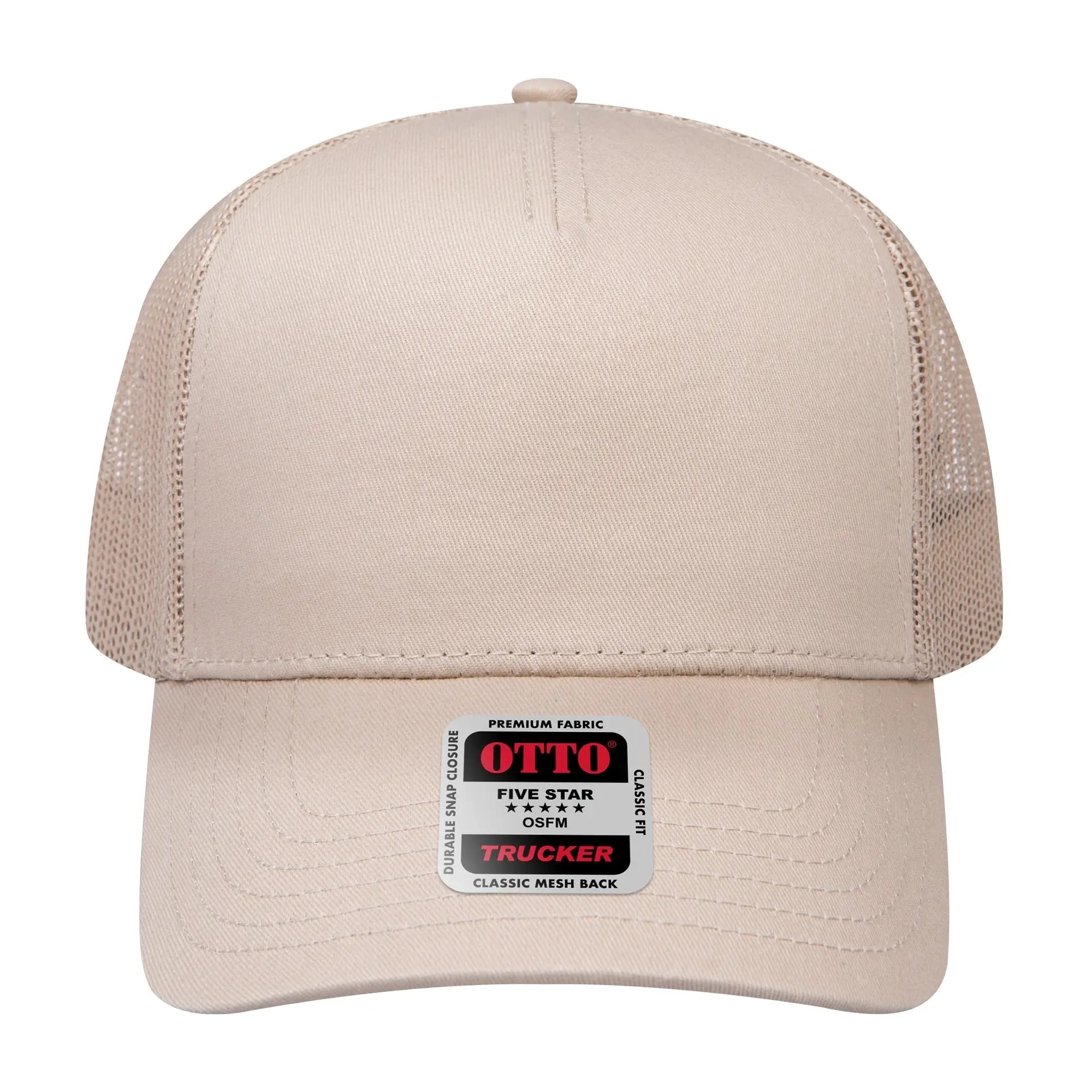 OTTO 102-664 5 Panel Low Profile Mesh Back Trucker Cap - Khaki - Khaki / 6 1/2’’ - 7 5/8’’
