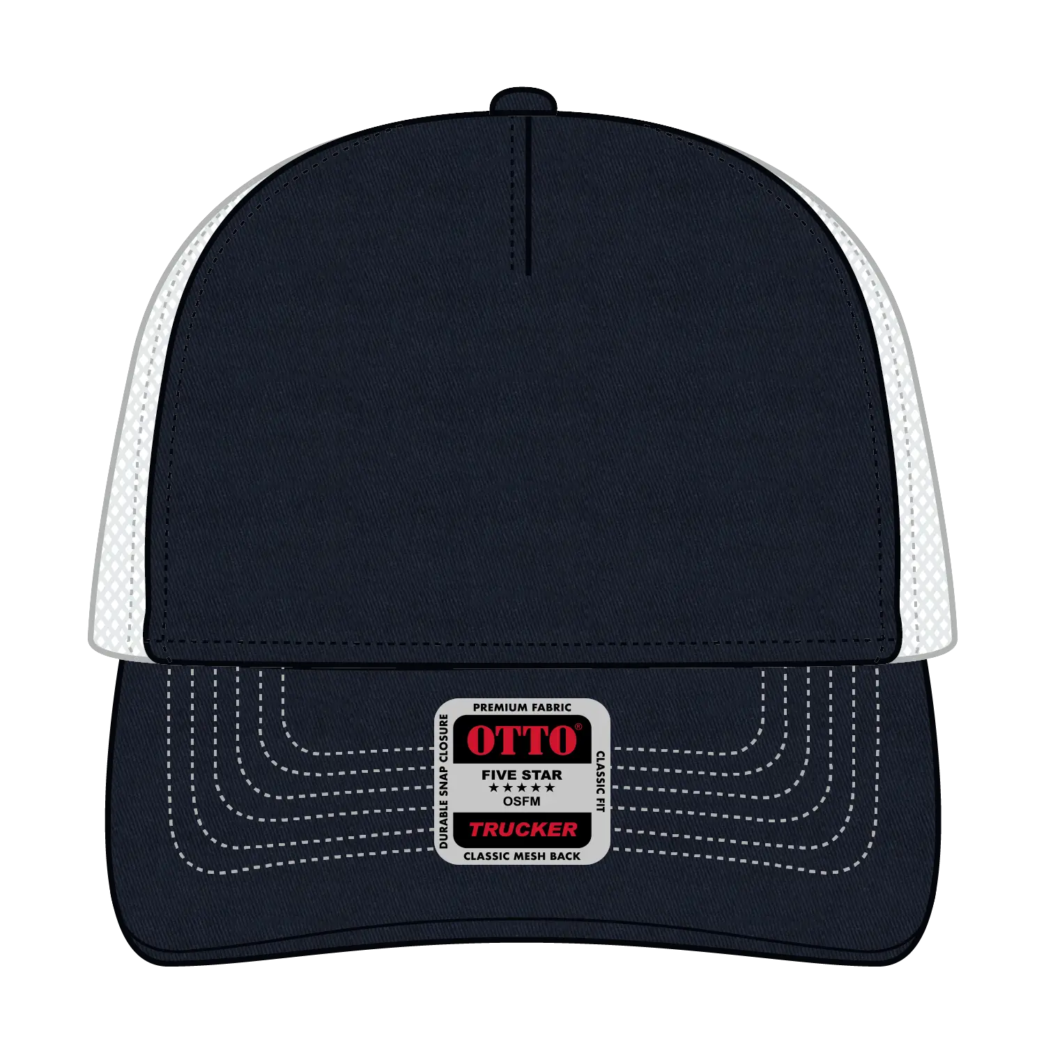 OTTO 102-664 5 Panel Low Profile Mesh Back Trucker Cap - Nvy/Nvy/Wht - Nvy/Nvy/Wht / 6 1/2’’ - 7 5/8’’