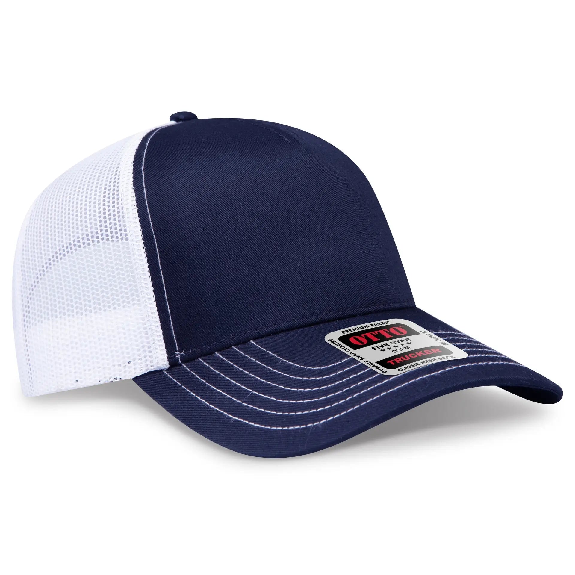 OTTO 102-664 5 Panel Low Profile Mesh Back Trucker Cap - Nvy/Nvy/Wht - Nvy/Nvy/Wht / 6 1/2’’ - 7 5/8’’