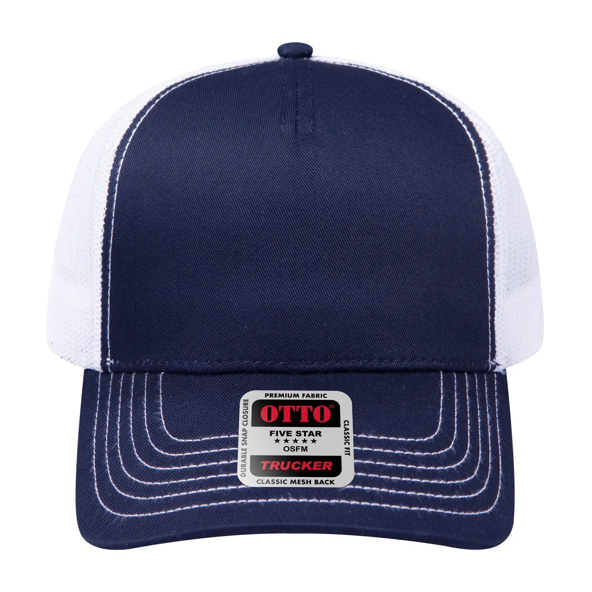 OTTO 102-664 5 Panel Low Profile Mesh Back Trucker Cap - Nvy/Nvy/Wht - Nvy/Nvy/Wht / 6 1/2’’ - 7 5/8’’