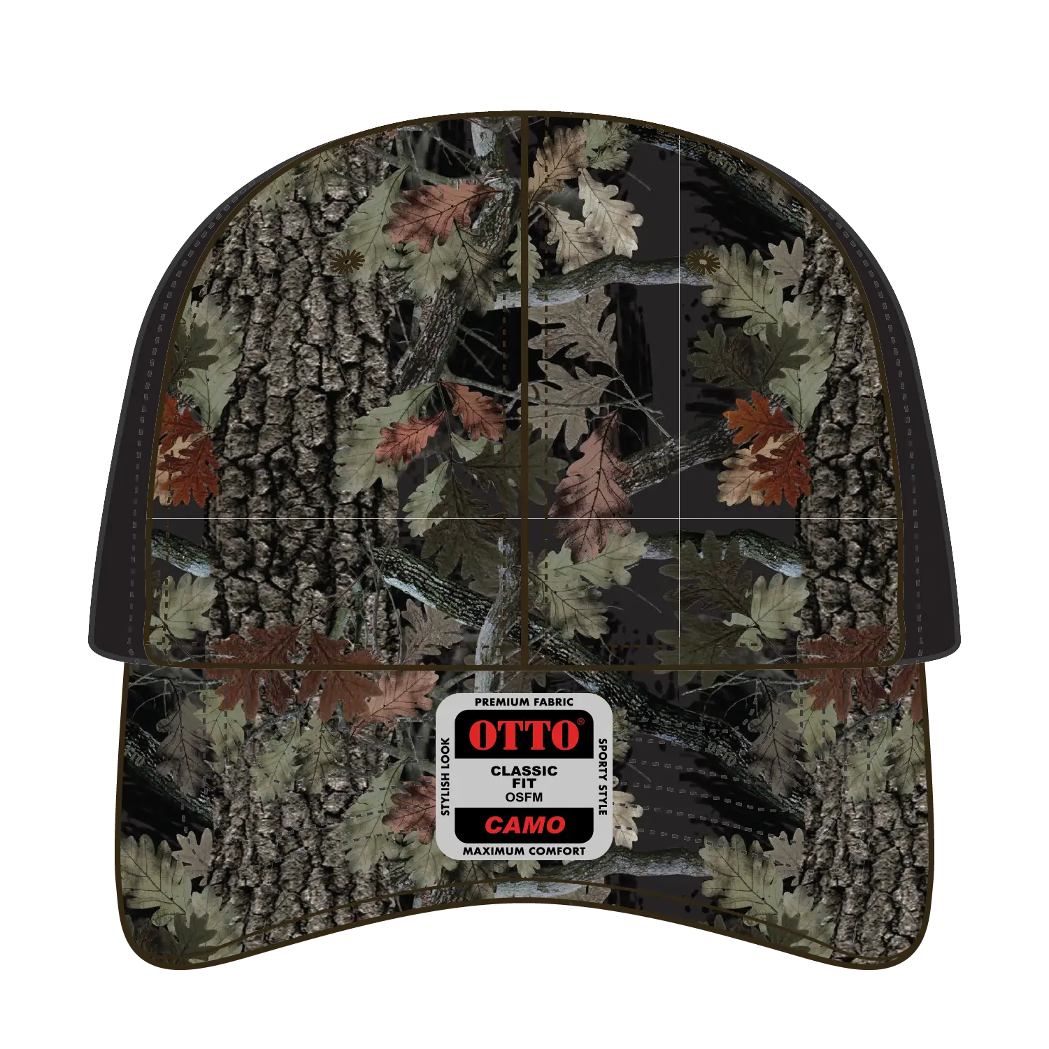 OTTO 103-1243 Camouflage 6 Panel Low Profile Baseball Cap - Blk/Blk - Blk/Blk / 6 1/2’’ - 7 5/8’’