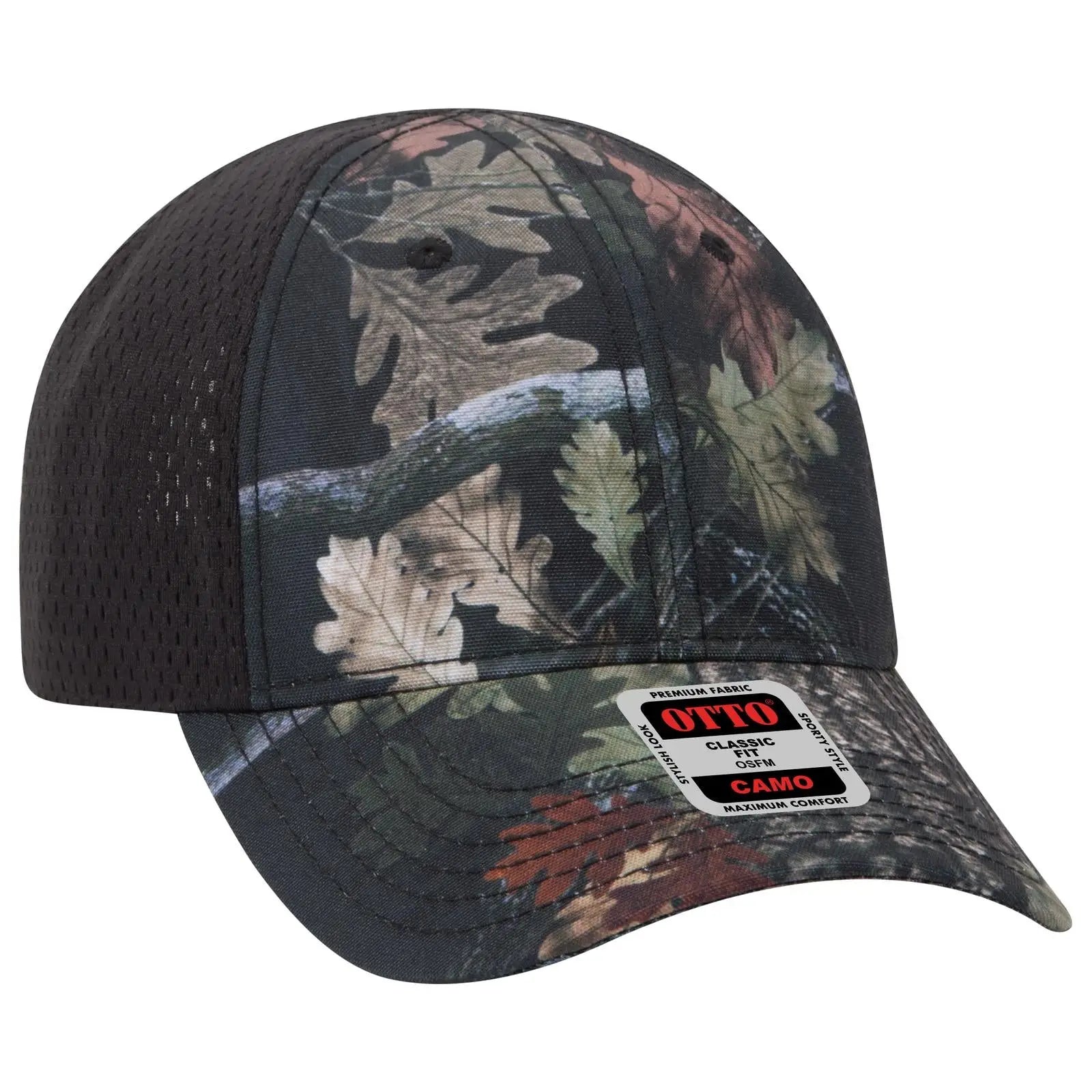 OTTO 103-1243 Camouflage 6 Panel Low Profile Baseball Cap - Blk/Blk - Blk/Blk / 6 1/2’’ - 7 5/8’’
