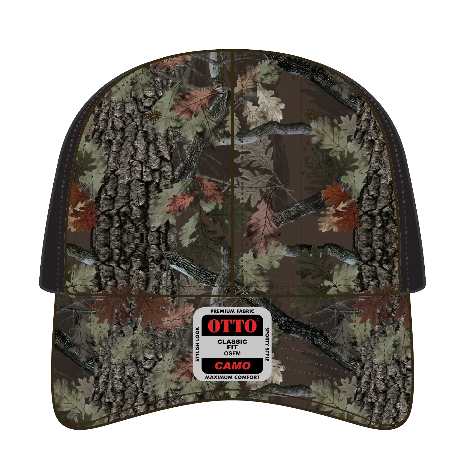 OTTO 103-1243 Camouflage 6 Panel Low Profile Baseball Cap - D. Brn/Blk - D. Brn/Blk / 6 1/2’’ - 7 5/8’’