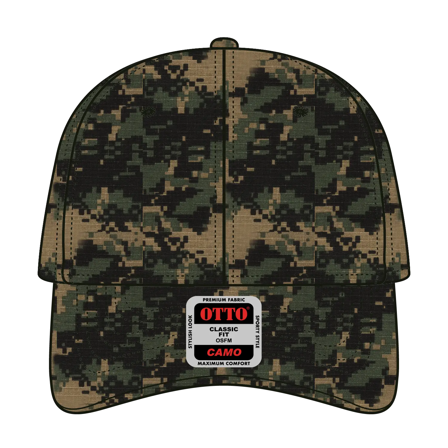 OTTO 103-713 Digital Camouflage 6 Panel Low Profile Baseball Cap - Blk/Dk.Grn/Dk.Kha - Blk/Dk.Grn/Dk.Kha / 6 1/2’’ - 7