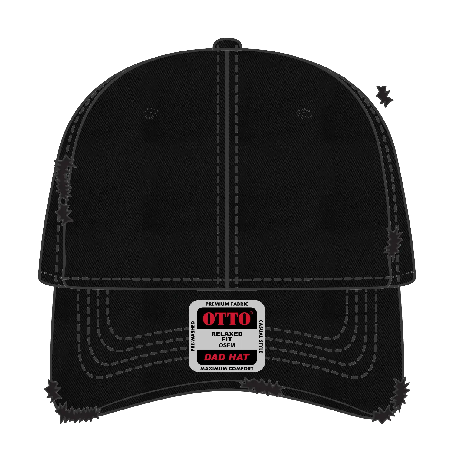 OTTO 104-1018 6 Panel Low Profile Dad Cap - Black - Black / 6 1/2’’ - 7 5/8’’