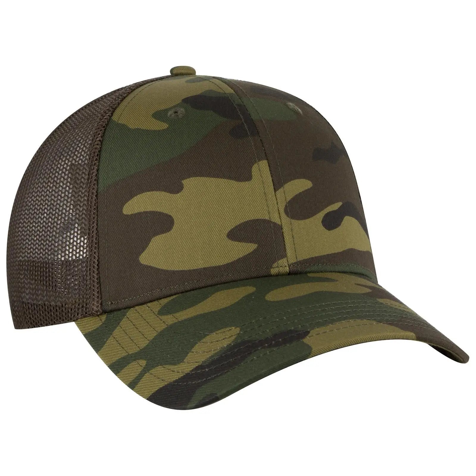 OTTO 105-1247 Camouflage 6 Panel Low Profile Mesh Back Trucker Cap - Dk.Grn/Brn/Dk.Brn - Dk.Grn/Brn/Dk.Brn / 6 1/2’’