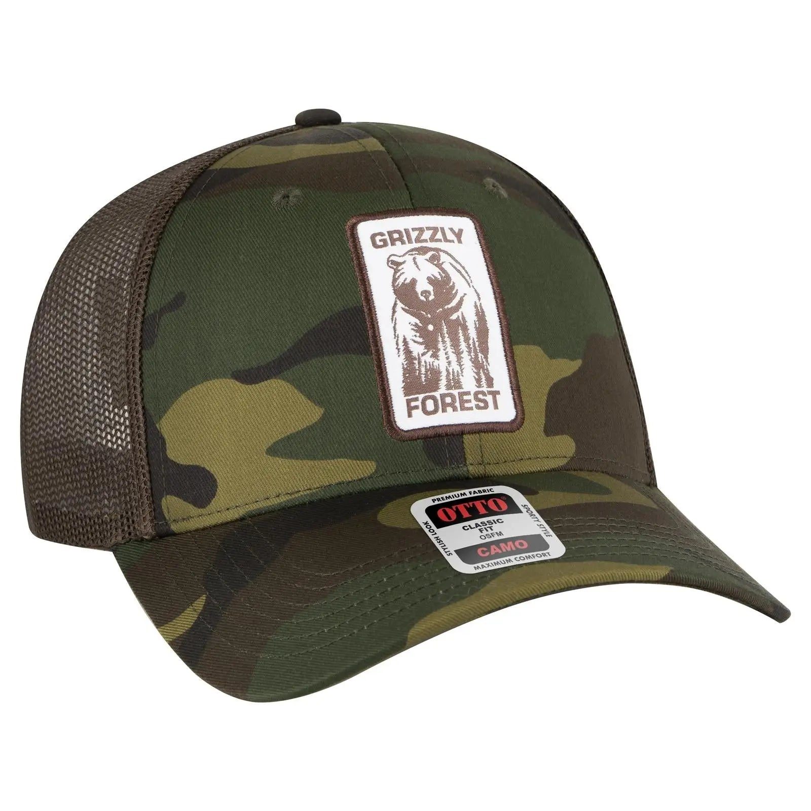 OTTO 105-1247 Camouflage 6 Panel Low Profile Mesh Back Trucker Cap - St.Gry/Gry/Blk - St.Gry/Gry/Blk / 6 1/2’’ - 7 5/8’’