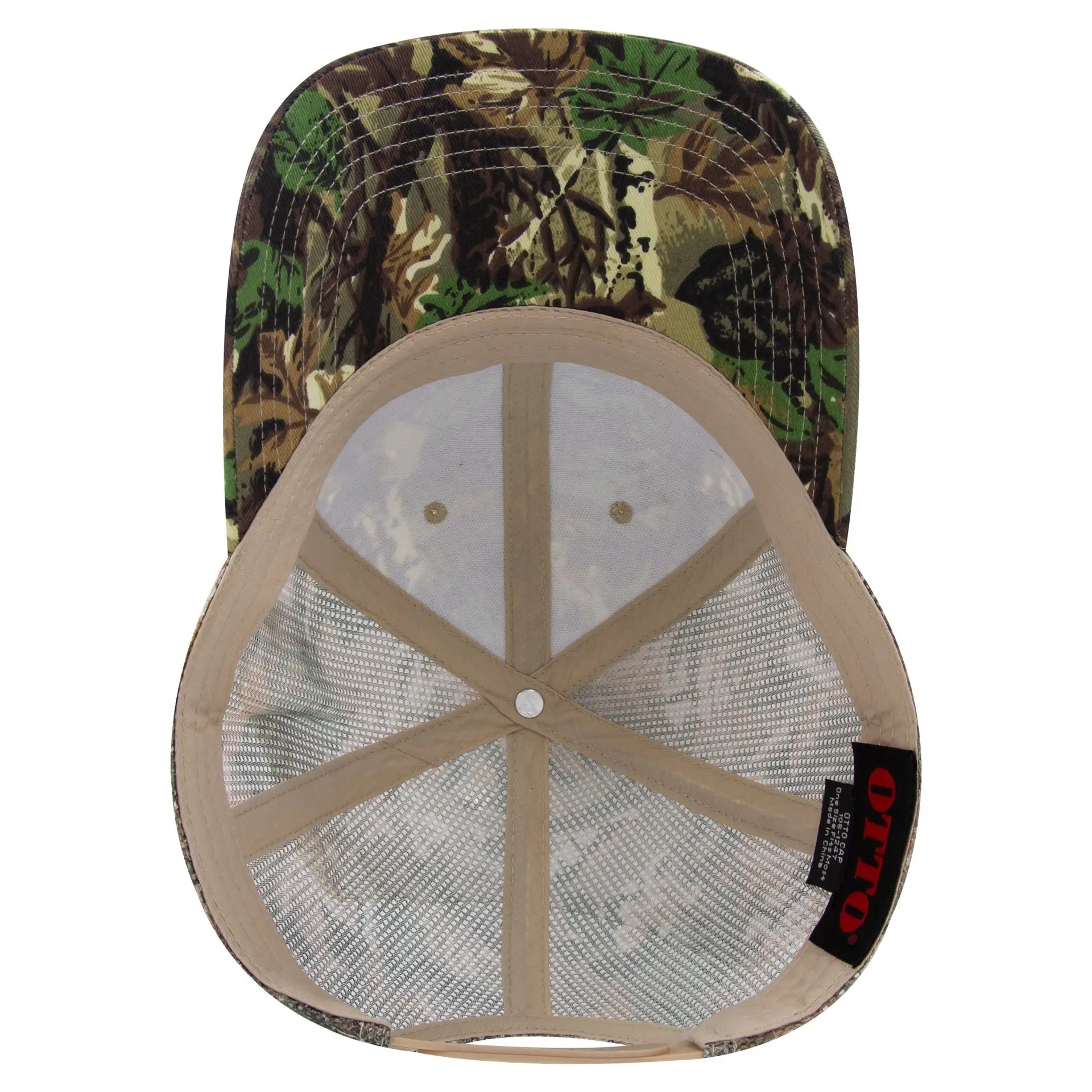 OTTO 105-1247 Camouflage 6 Panel Low Profile Mesh Back Trucker Cap - Lt.Lod/Brn/Kly - Lt.Lod/Brn/Kly / 6 1/2’’ - 7 5/8’’