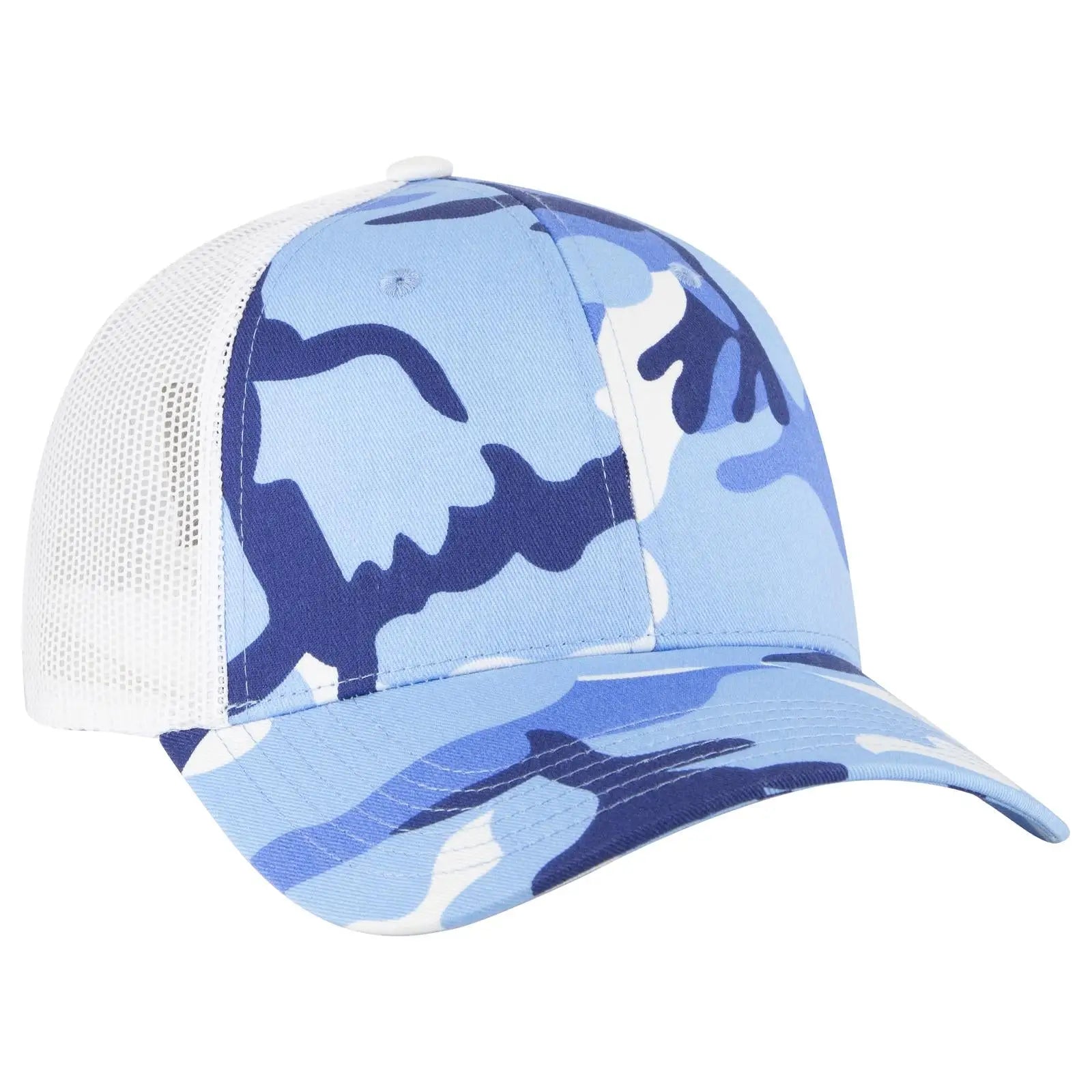 OTTO 105-1247 Camouflage 6 Panel Low Profile Mesh Back Trucker Cap - Aqu/Lk.Blu/Wht - Aqu/Lk.Blu/Wht / 6 1/2’’ - 7 5/8’’