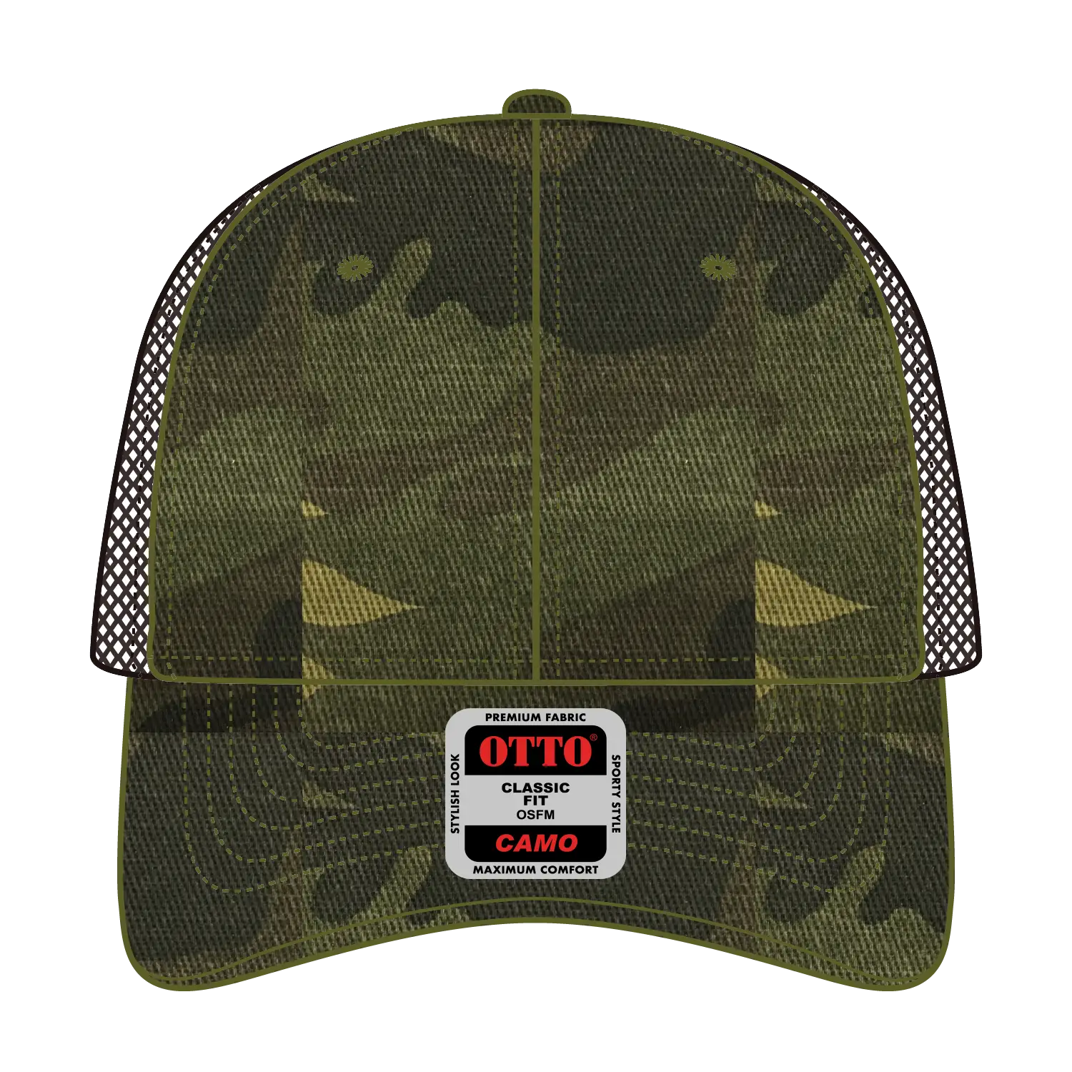 OTTO 105-1247 Camouflage 6 Panel Low Profile Mesh Back Trucker Cap - Camo/BrownMesh - Camo/BrownMesh / 6 1/2’’ - 7 5/8’’