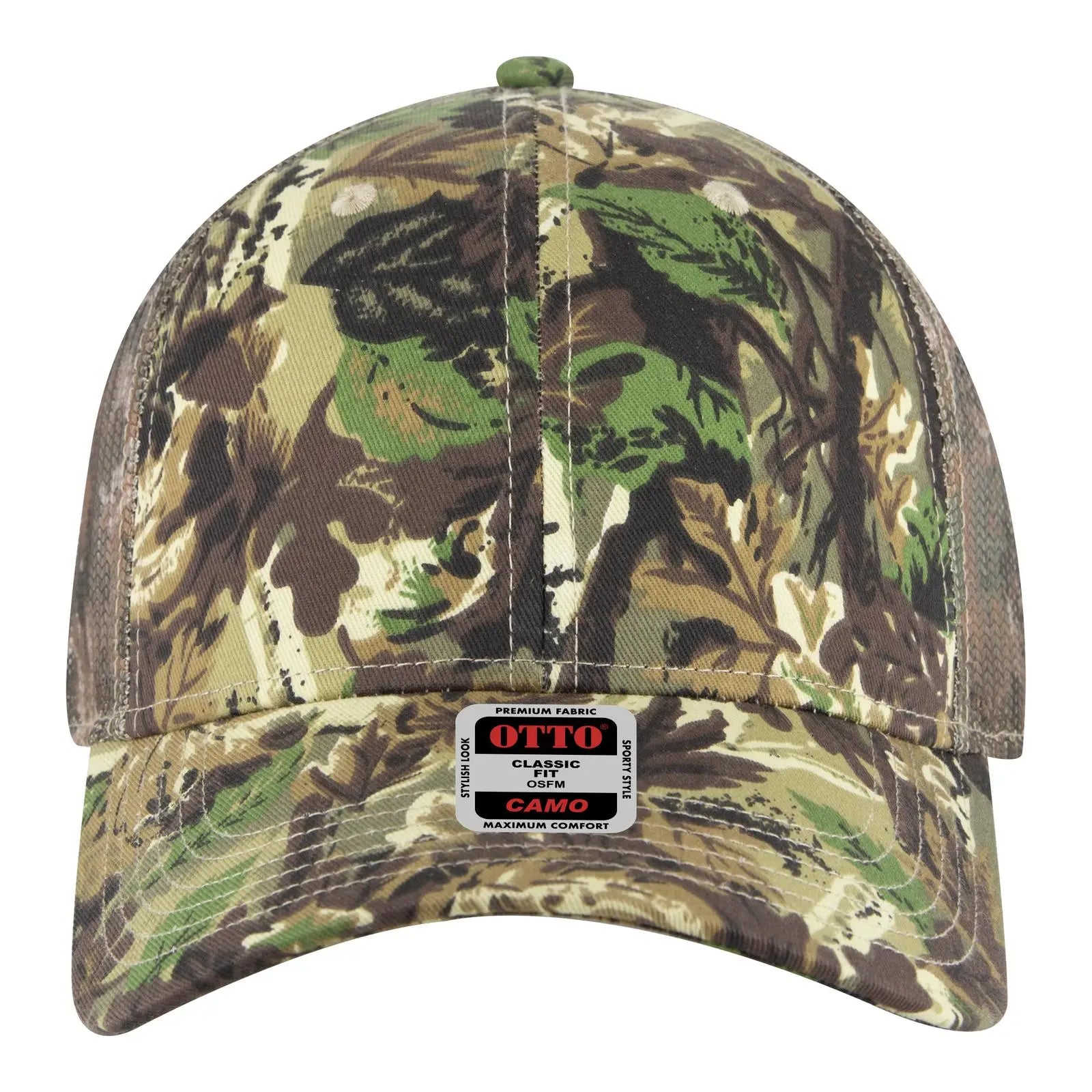OTTO 105-1247 Camouflage 6 Panel Low Profile Mesh Back Trucker Cap - Lt.Lod/Brn/Kly - Lt.Lod/Brn/Kly / 6 1/2’’ - 7 5/8’’