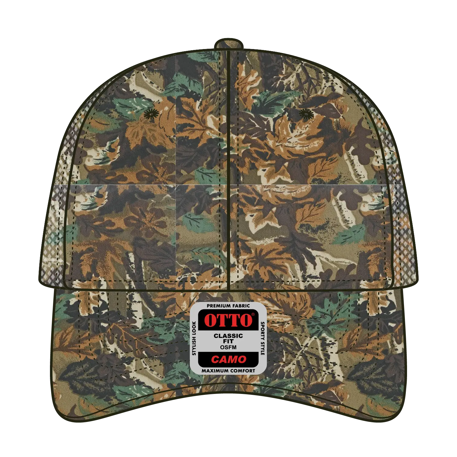 OTTO 105-1247 Camouflage 6 Panel Low Profile Mesh Back Trucker Cap - Lt.Lod/Brn/Kly - Lt.Lod/Brn/Kly / 6 1/2’’ - 7 5/8’’