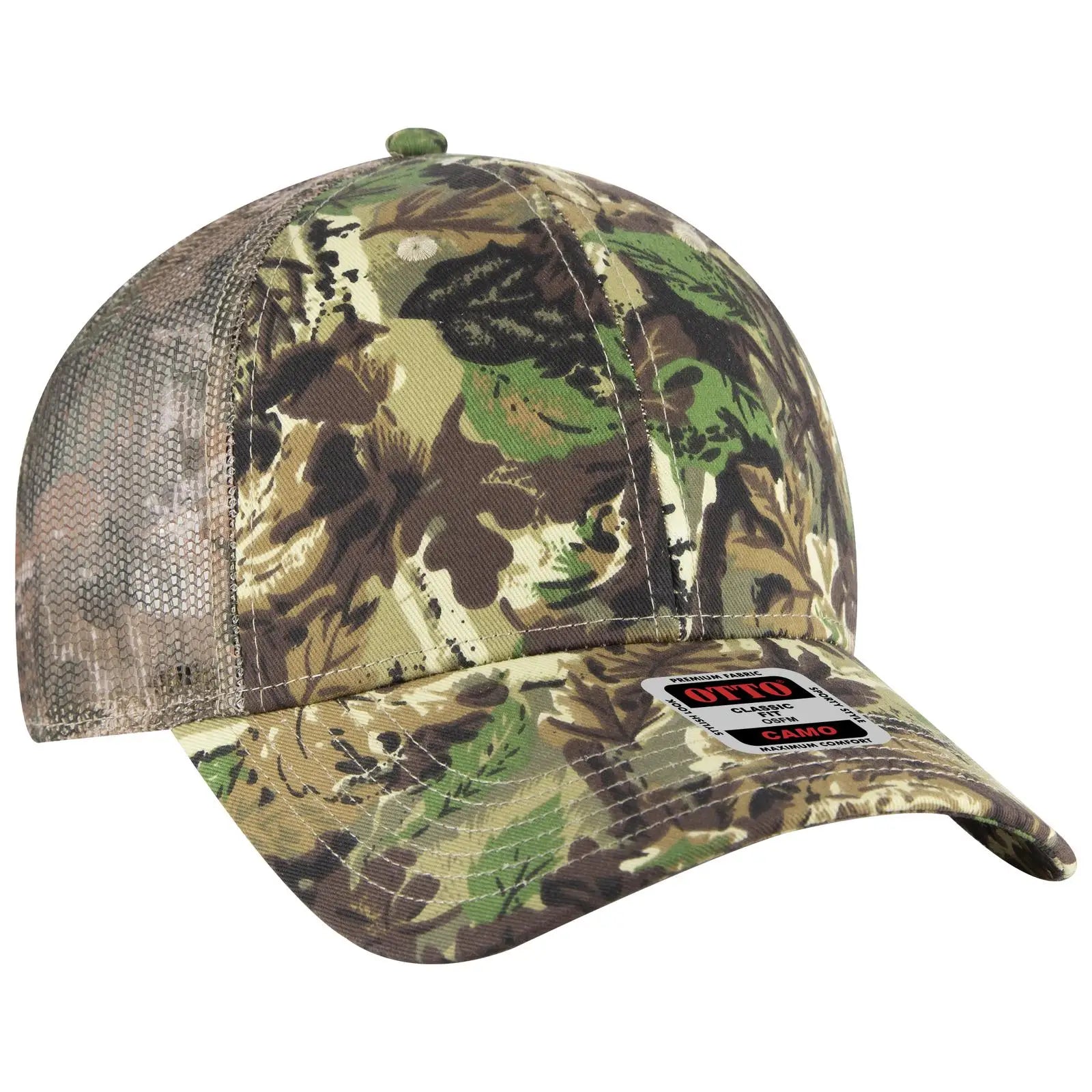OTTO 105-1247 Camouflage 6 Panel Low Profile Mesh Back Trucker Cap - Lt.Lod/Brn/Kly - Lt.Lod/Brn/Kly / 6 1/2’’ - 7 5/8’’
