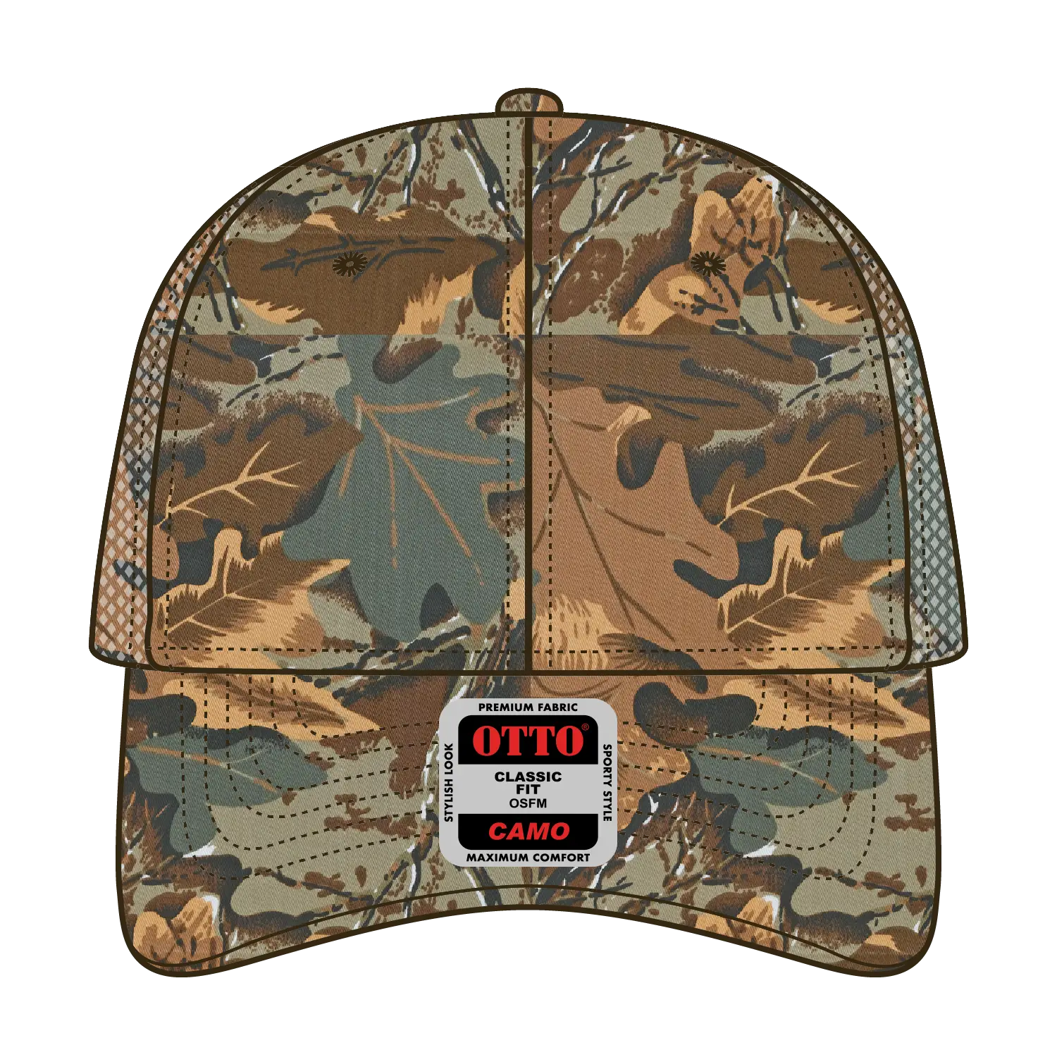 OTTO 105-1247 Camouflage 6 Panel Low Profile Mesh Back Trucker Cap - Kha/Brn/Lt.Ol.Grn - Kha/Brn/Lt.Ol.Grn / 6 1/2’’