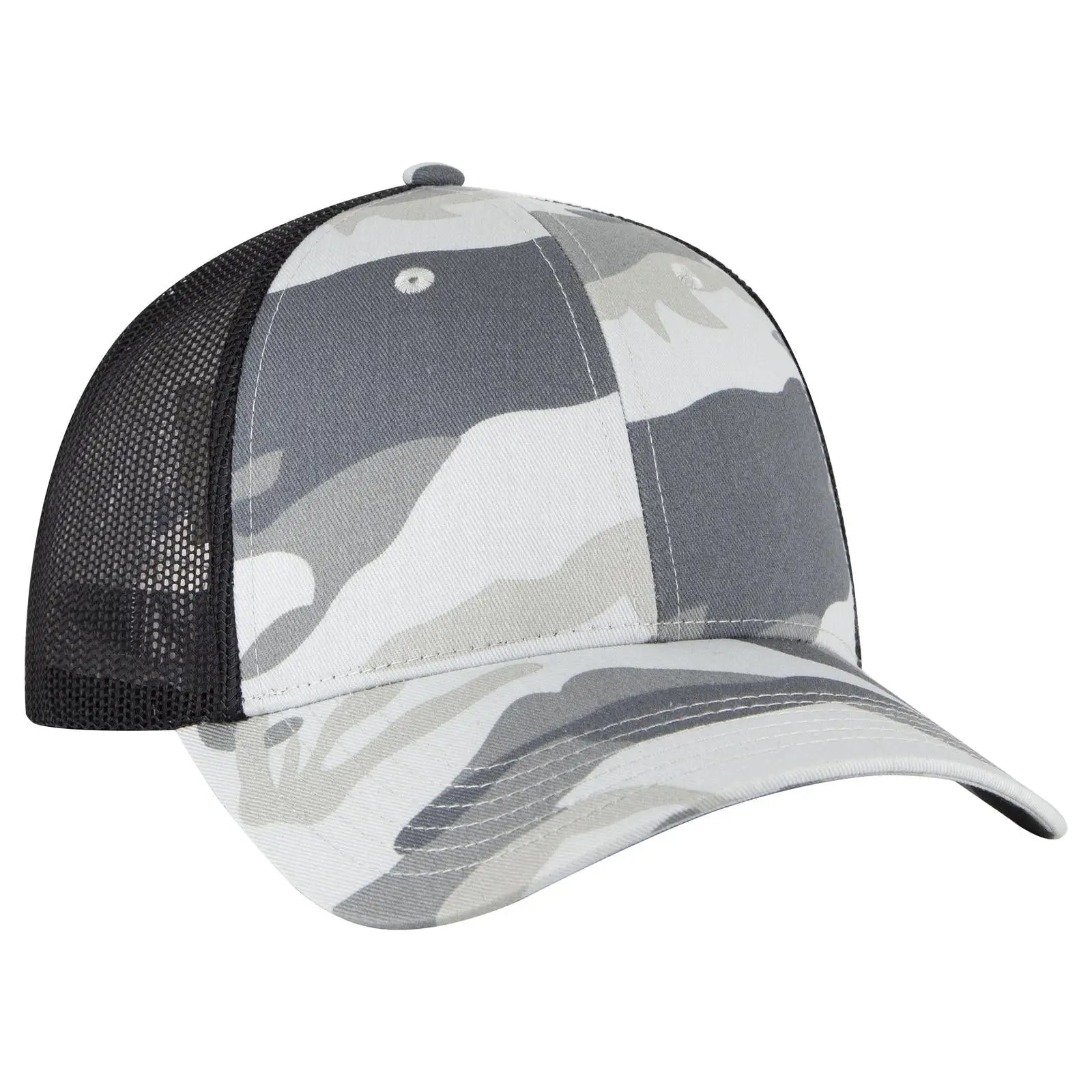 OTTO 105-1247 Camouflage 6 Panel Low Profile Mesh Back Trucker Cap - St.Gry/Gry/Blk - St.Gry/Gry/Blk / 6 1/2’’ - 7 5/8’’