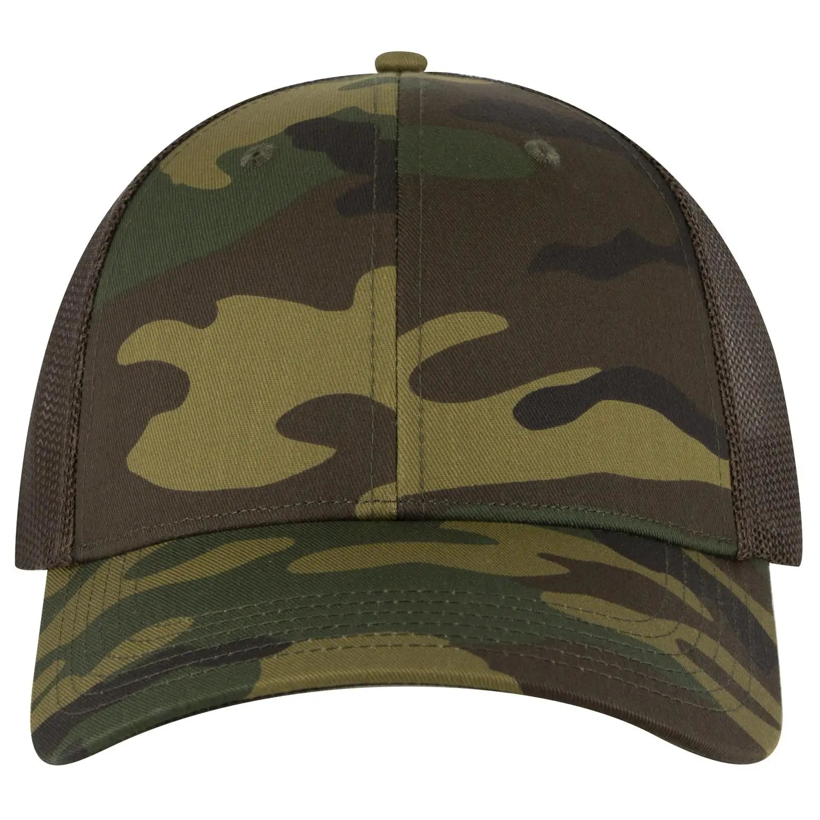 OTTO 105-1247 Camouflage 6 Panel Low Profile Mesh Back Trucker Cap - Dk.Grn/Brn/Dk.Brn - Dk.Grn/Brn/Dk.Brn / 6 1/2’’