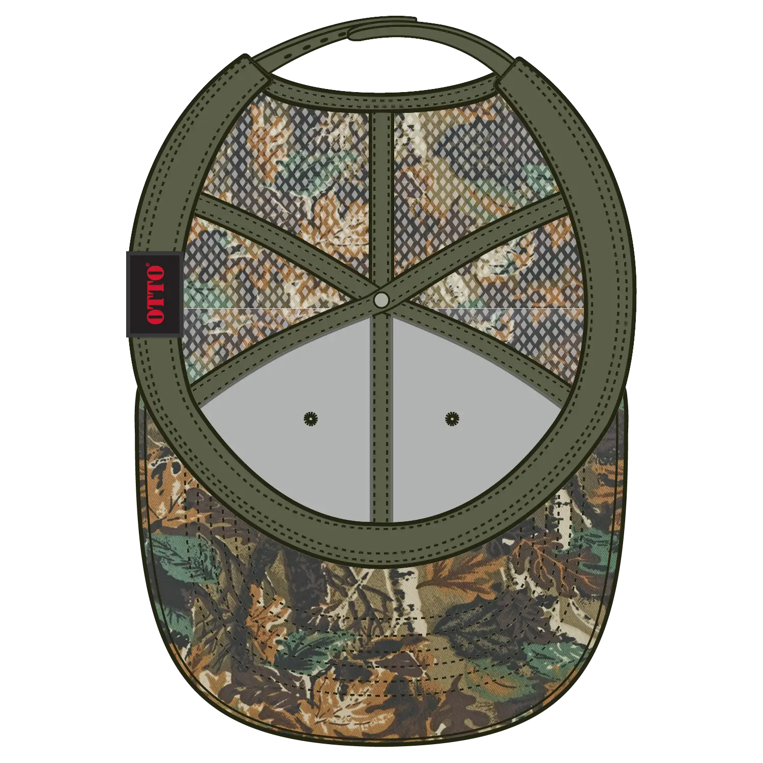 OTTO 105-1247 Camouflage 6 Panel Low Profile Mesh Back Trucker Cap - Lt.Lod/Brn/Kly - Lt.Lod/Brn/Kly / 6 1/2’’ - 7 5/8’’