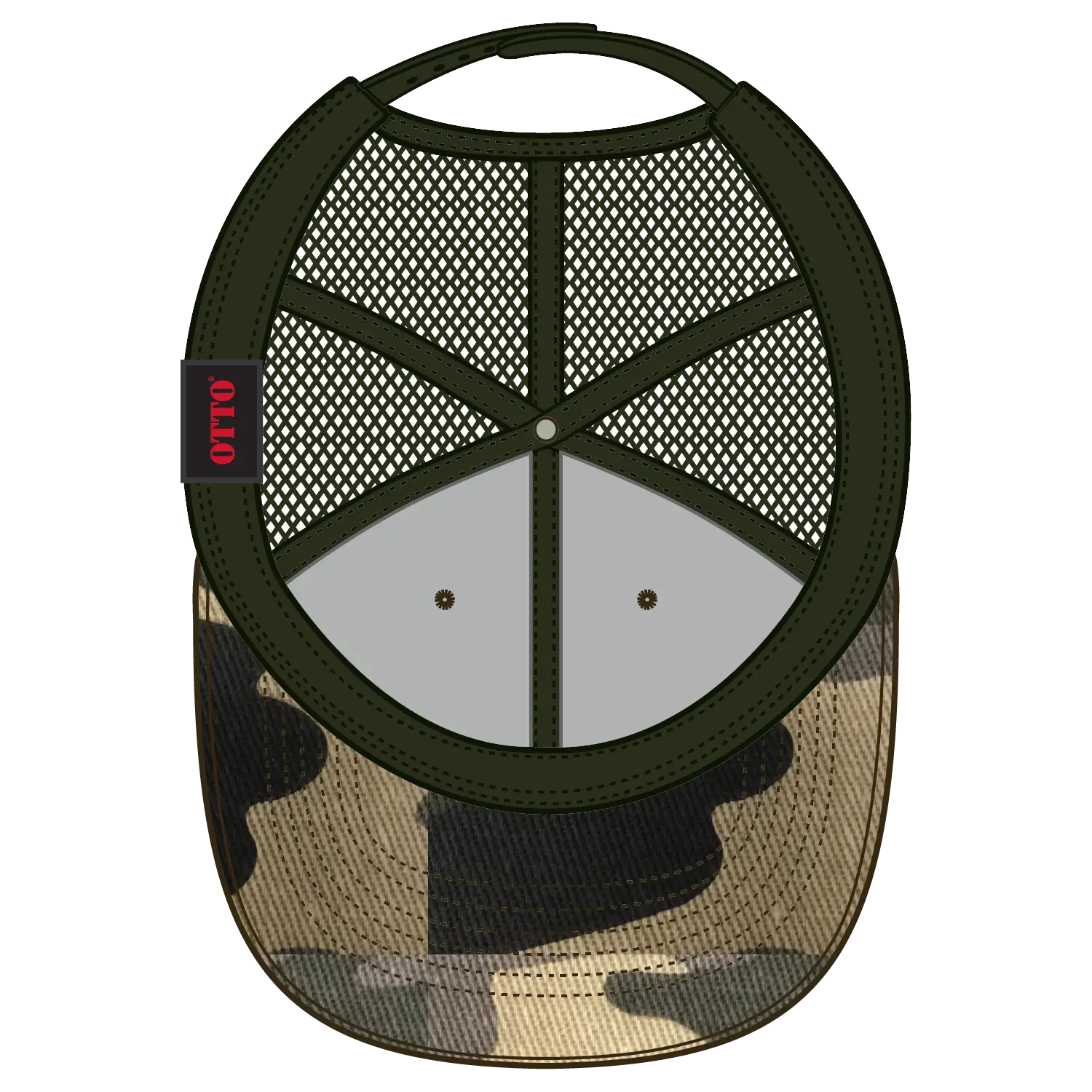 OTTO 105-1247 Camouflage 6 Panel Low Profile Mesh Back Trucker Cap - Camo/OliveMesh - Camo/OliveMesh / 6 1/2’’ - 7 5/8’’