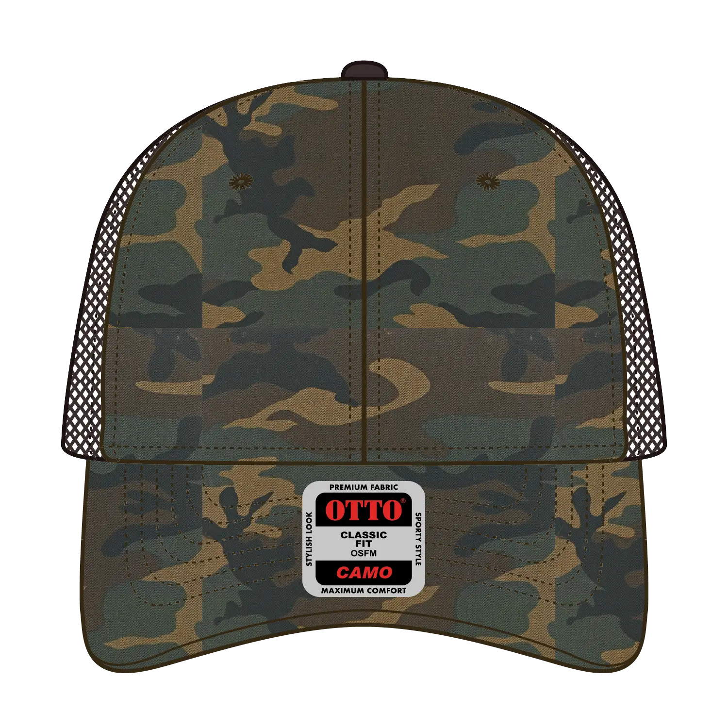 OTTO 105-1247 Camouflage 6 Panel Low Profile Mesh Back Trucker Cap - Dk.Grn/Brn/Dk.Brn - Dk.Grn/Brn/Dk.Brn / 6 1/2’’
