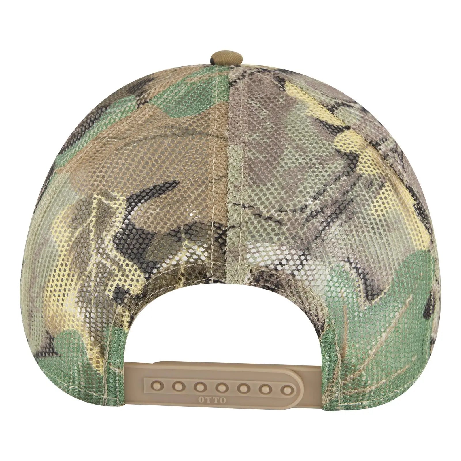 OTTO 105-1247 Camouflage 6 Panel Low Profile Mesh Back Trucker Cap - Kha/Brn/Lt.Ol.Grn - Kha/Brn/Lt.Ol.Grn / 6 1/2’’