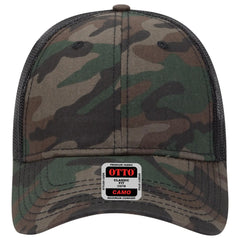 OTTO 105-1247 Camouflage 6 Panel Low Profile Mesh Back Trucker Cap - Camo/BlackMesh - Camo/BlackMesh / 6 1/2’’ - 7 5/8’’