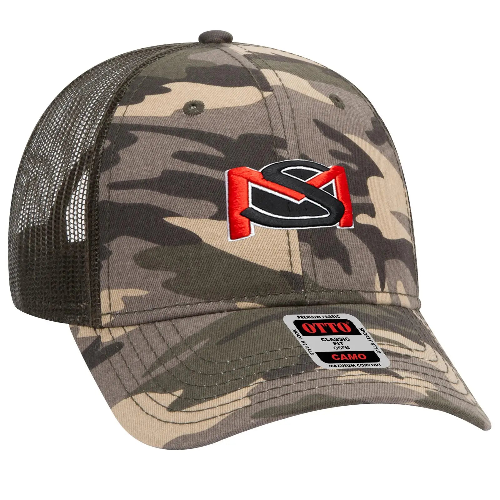 OTTO 105-1247 Camouflage 6 Panel Low Profile Mesh Back Trucker Cap - Camo/OliveMesh - Camo/OliveMesh / 6 1/2’’ - 7 5/8’’