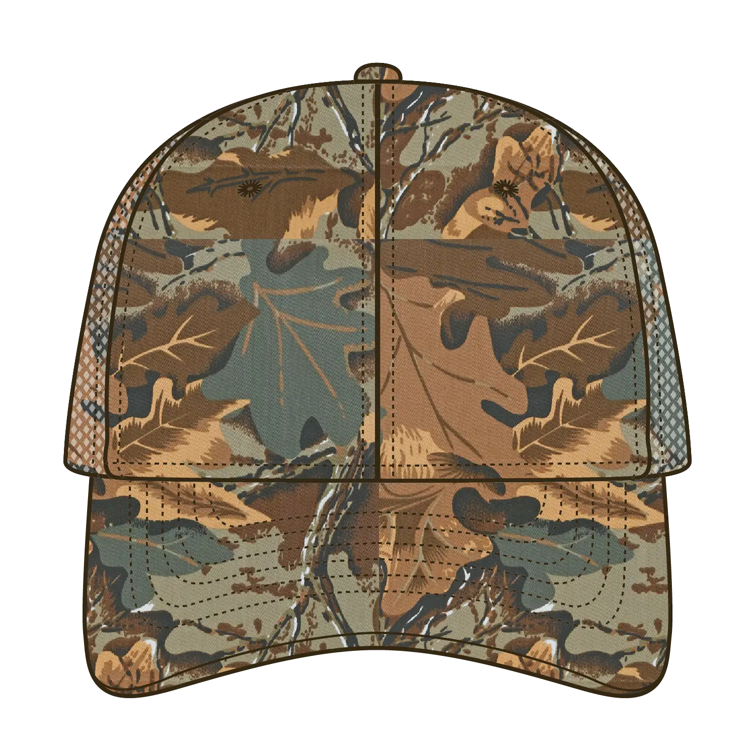 OTTO 105-751 Camouflage 6 Panel Low Profile Mesh Back Trucker Cap - Kha/Brn/Lt.Ol.Grn - Kha/Brn/Lt.Ol.Grn / 6 1/2’’ - 7