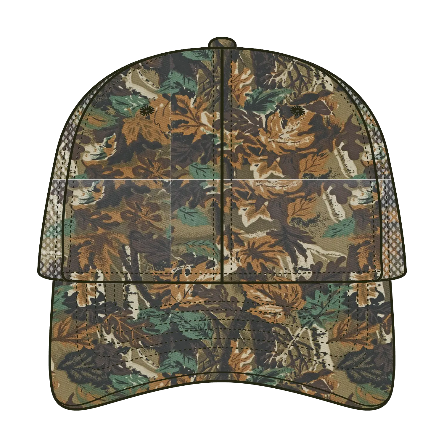 OTTO 105-751 Camouflage 6 Panel Low Profile Mesh Back Trucker Cap - Lt.Lod/Brn/Kly - Lt.Lod/Brn/Kly / 6 1/2’’ - 7 5/8’’