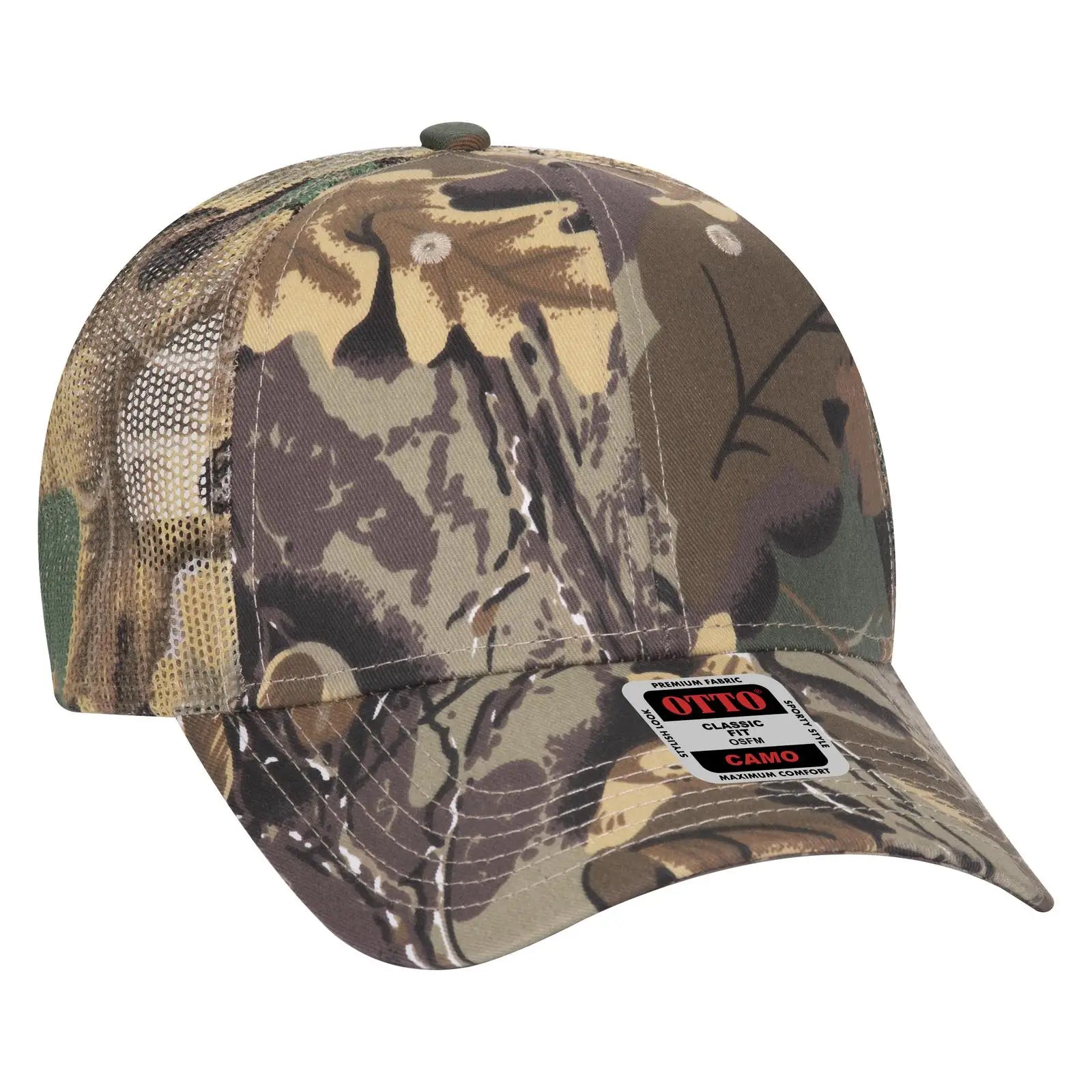 OTTO 105-751 Camouflage 6 Panel Low Profile Mesh Back Trucker Cap - Kha/Brn/Lt.Ol.Grn - Kha/Brn/Lt.Ol.Grn / 6 1/2’’ - 7