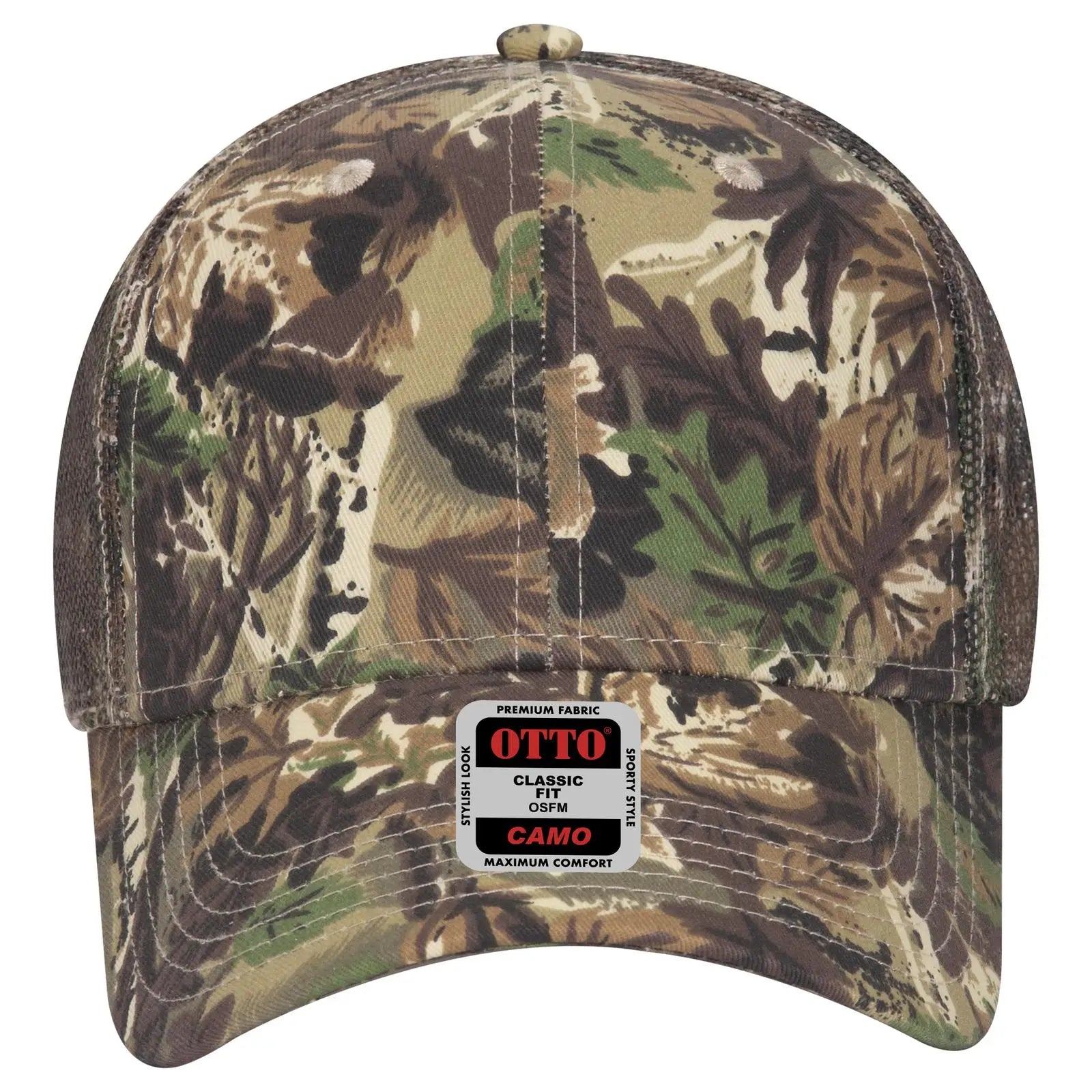 OTTO 105-751 Camouflage 6 Panel Low Profile Mesh Back Trucker Cap - Lt.Lod/Brn/Kly - Lt.Lod/Brn/Kly / 6 1/2’’ - 7 5/8’’
