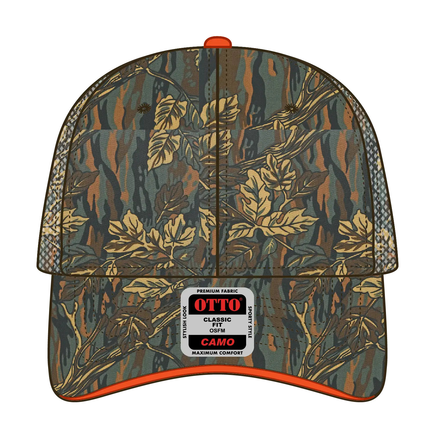 OTTO 106-752 Camouflage 6 Panel Low Profile Mesh Back Trucker Cap - Dk.Grn/Kha/Brn - Dk.Grn/Kha/Brn / 6 1/2’’ - 7 5/8’’