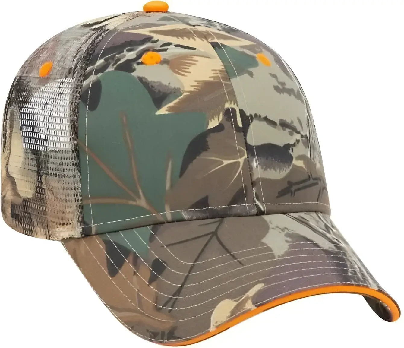OTTO 106-752 Camouflage 6 Panel Low Profile Mesh Back Trucker Cap - Khaki Brown Light Olive Green - Khaki Brown