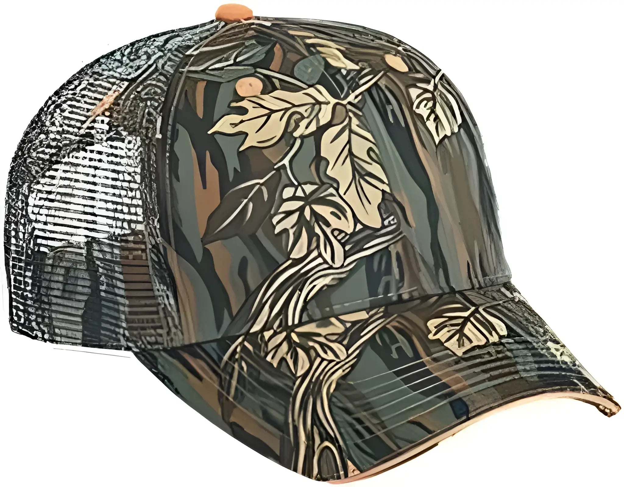 OTTO 106-752 Camouflage 6 Panel Low Profile Mesh Back Trucker Cap - Dark Green Khaki Brown - Forest Brown / One Size