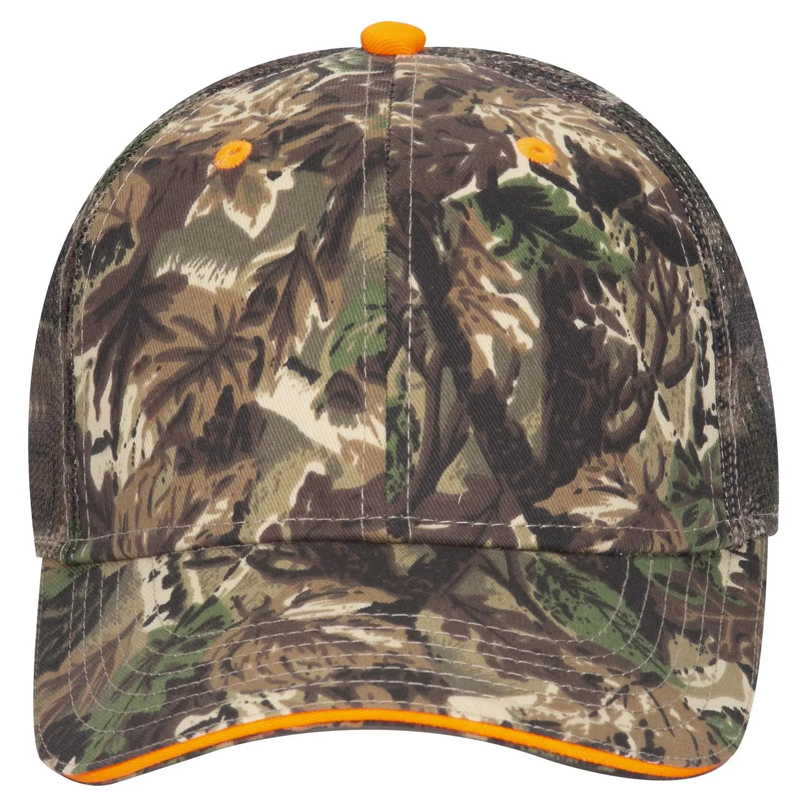 OTTO 106-752 Camouflage 6 Panel Low Profile Mesh Back Trucker Cap - Lt.Lod/Brn/Kly - Lt.Lod/Brn/Kly / 6 1/2’’ - 7 5/8’’