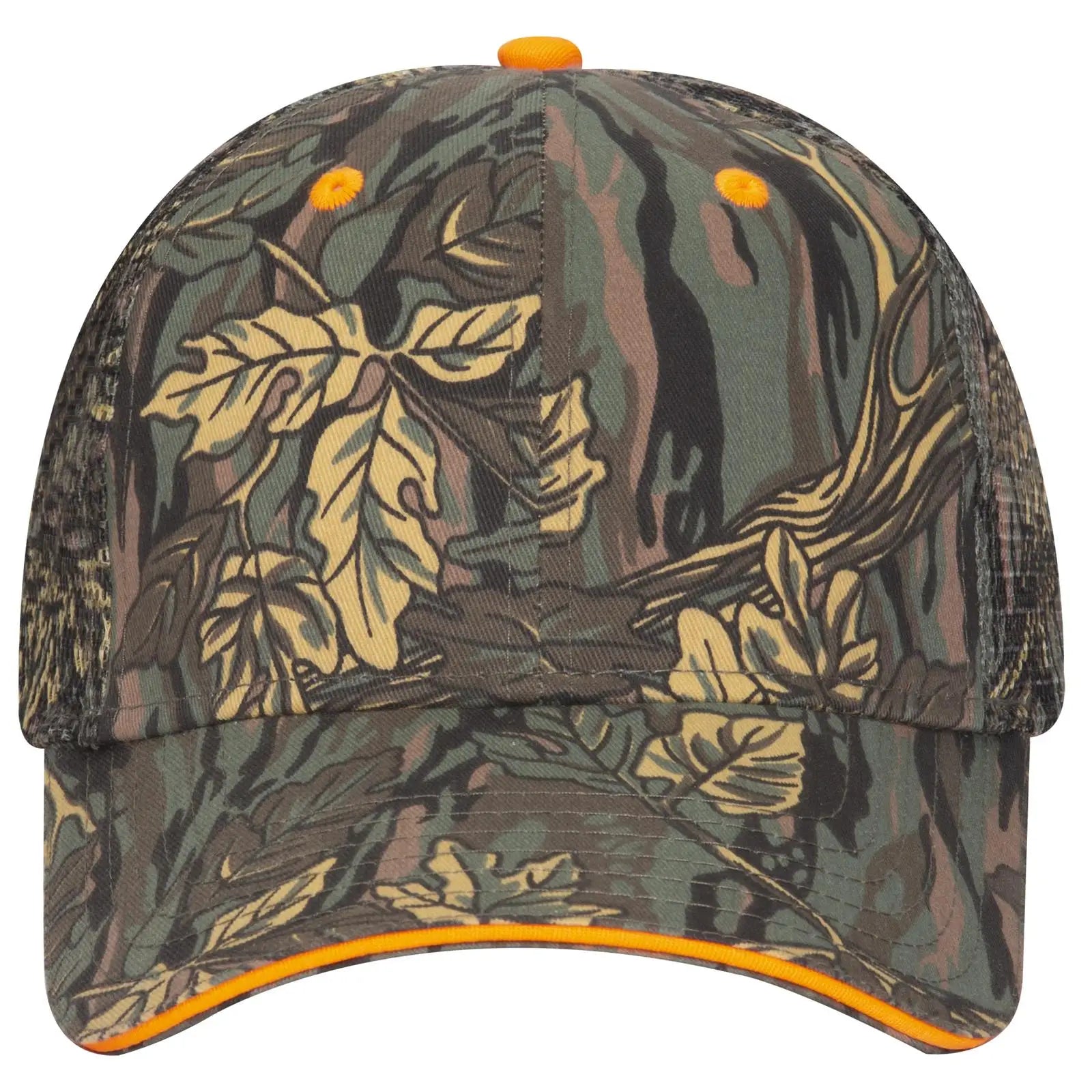 OTTO 106-752 Camouflage 6 Panel Low Profile Mesh Back Trucker Cap - Dk.Grn/Kha/Brn - Dk.Grn/Kha/Brn / 6 1/2’’ - 7 5/8’’