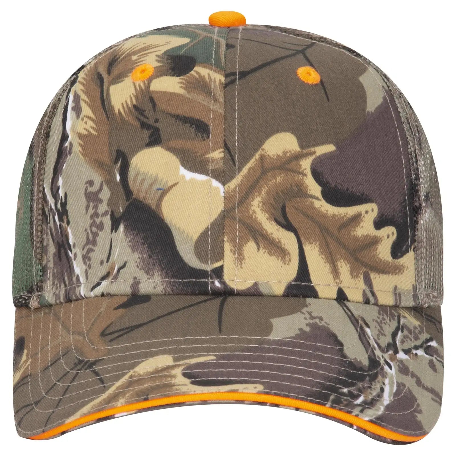 OTTO 106-752 Camouflage 6 Panel Low Profile Mesh Back Trucker Cap - Kha/Brn/Lt.Ol.Grn - Kha/Brn/Lt.Ol.Grn / 6 1/2’’ - 7