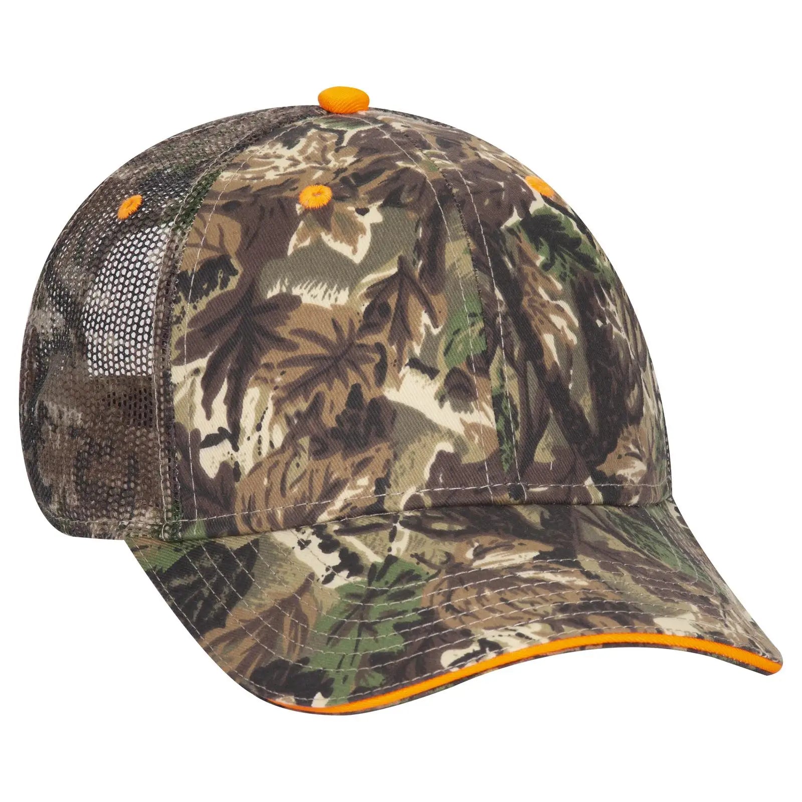 OTTO 106-752 Camouflage 6 Panel Low Profile Mesh Back Trucker Cap - Lt.Lod/Brn/Kly - Lt.Lod/Brn/Kly / 6 1/2’’ - 7 5/8’’