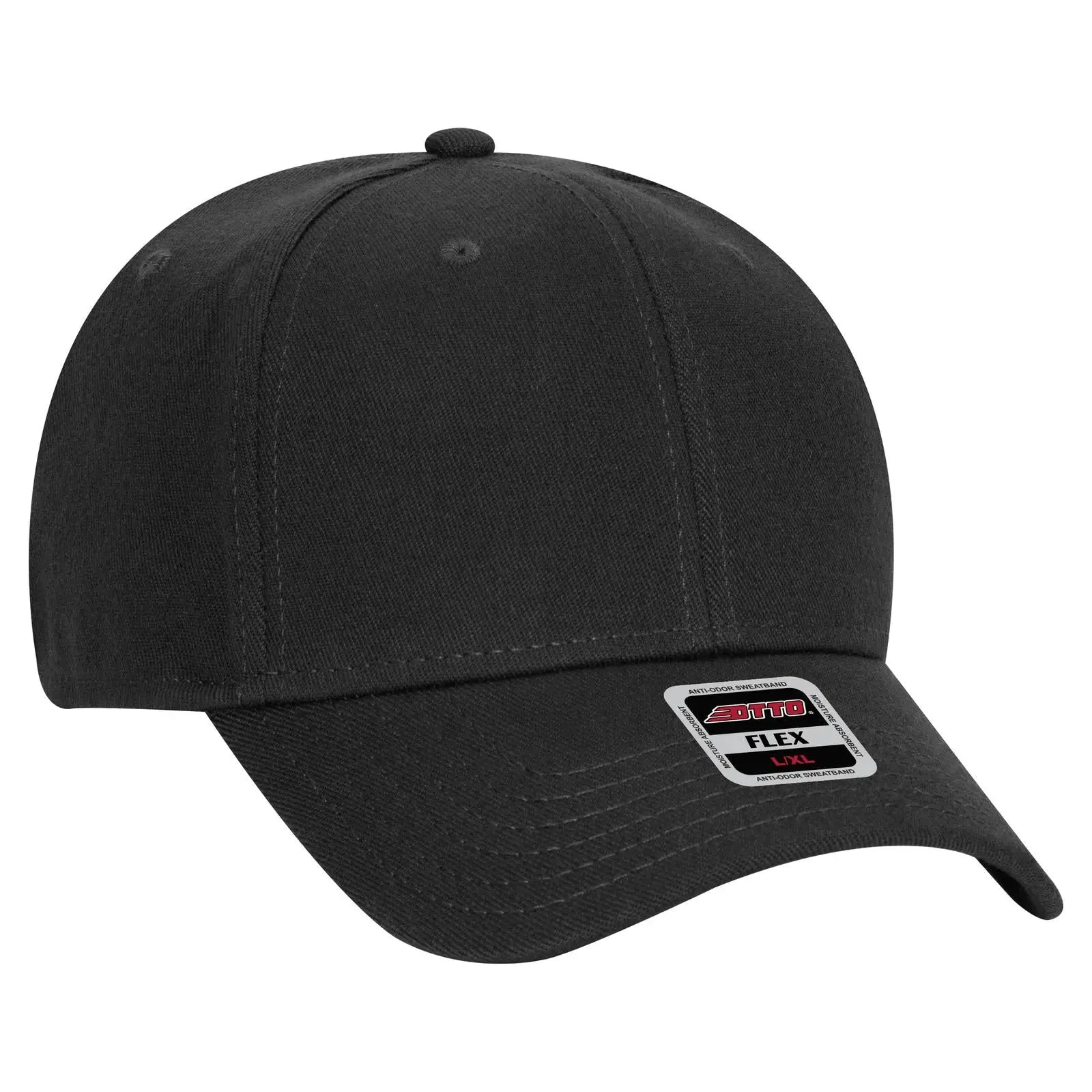 OTTO 11-1164 ’OTTO Flex’ Fitted 6 Panel Low Profile Baseball Cap - Black - Black / 7’’ - 7 1/4’’