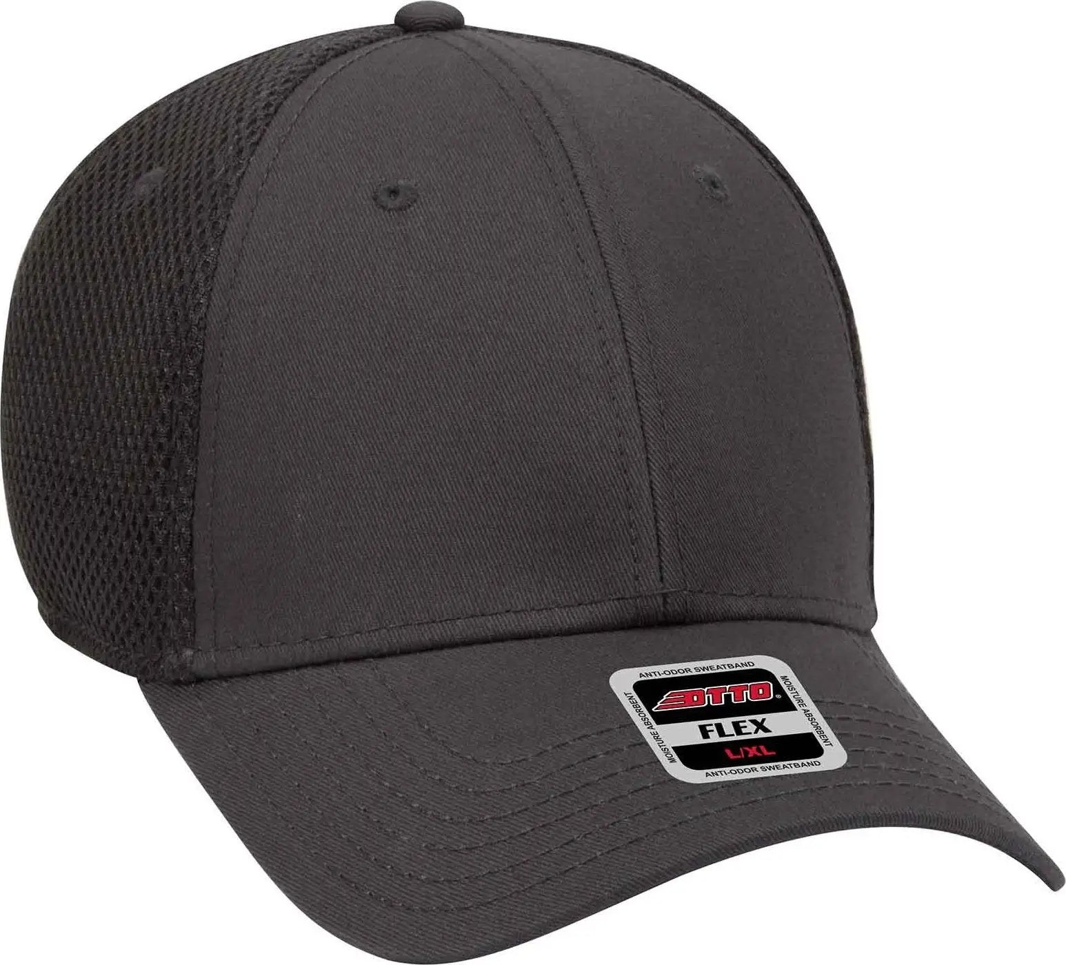 OTTO 11-1169 Cotton Twill w/ Stretchable Polyester Air Mesh Back OTTO Flex 6 Panel Low Profile Baseball Cap - Charcoal