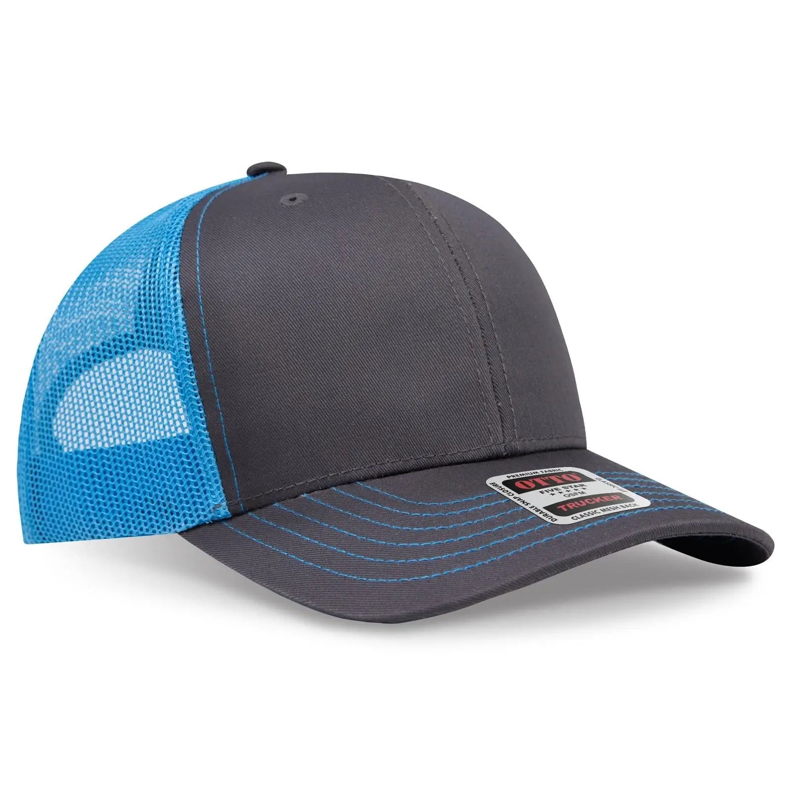 OTTO 112-1 6 Panel Mid Profile Mesh Back Trucker Cap - Ch.Gry/CH.Gry/N.Blu - Ch.Gry/CH.Gry/N.Blu / 7 3/8’’ - 7 5/8’’