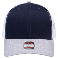 OTTO 112-1 6 Panel Mid Profile Mesh Back Trucker Cap - HeatherGray/Navy/White - HeatherGray/Navy/White / 7 3/8’’ - 7