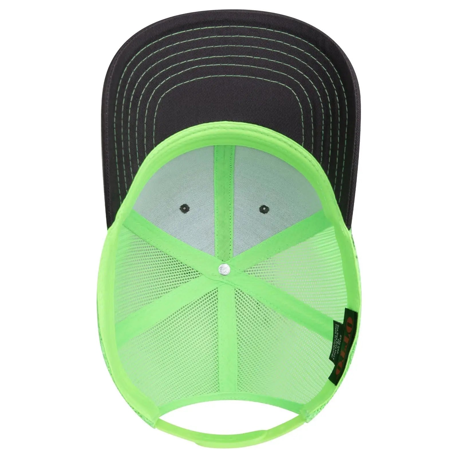 OTTO 112-1 6 Panel Mid Profile Mesh Back Trucker Cap - Ch.Gry/Ch.Gry/N.Grn - Ch.Gry/Ch.Gry/N.Grn / 7 3/8’’ - 7 5/8’’