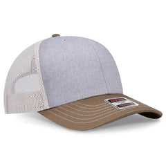 OTTO 112-1 6 Panel Mid Profile Mesh Back Trucker Cap - Coy.Brn/H.Gry/Lt.Khk - Coy.Brn/H.Gry/Lt.Khk / 7 3/8’’ - 7 5/8’’