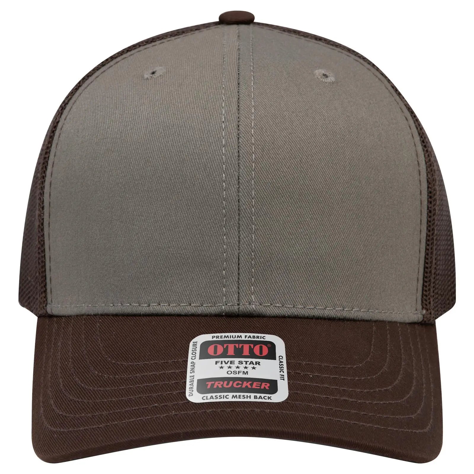 OTTO 112-1 6 Panel Mid Profile Mesh Back Trucker Cap - Dk.Brn/Ol.Grn/Dk.Brn - Dk.Brn/Ol.Grn/Dk.Brn / 7 3/8’’ - 7 5/8’’