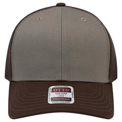 OTTO 112-1 6 Panel Mid Profile Mesh Back Trucker Cap - Dk.Brn/Ol.Grn/Dk.Brn - Dk.Brn/Ol.Grn/Dk.Brn / 7 3/8’’ - 7 5/8’’