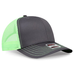 OTTO 112-1 6 Panel Mid Profile Mesh Back Trucker Cap - Ch.Gry/Ch.Gry/N.Grn - Ch.Gry/Ch.Gry/N.Grn / 7 3/8’’ - 7 5/8’’