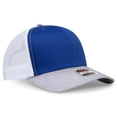 OTTO 112-1 6 Panel Mid Profile Mesh Back Trucker Cap - HeatherGray/Royal/White - HeatherGray/Royal/White / 7 3/8’’ - 7