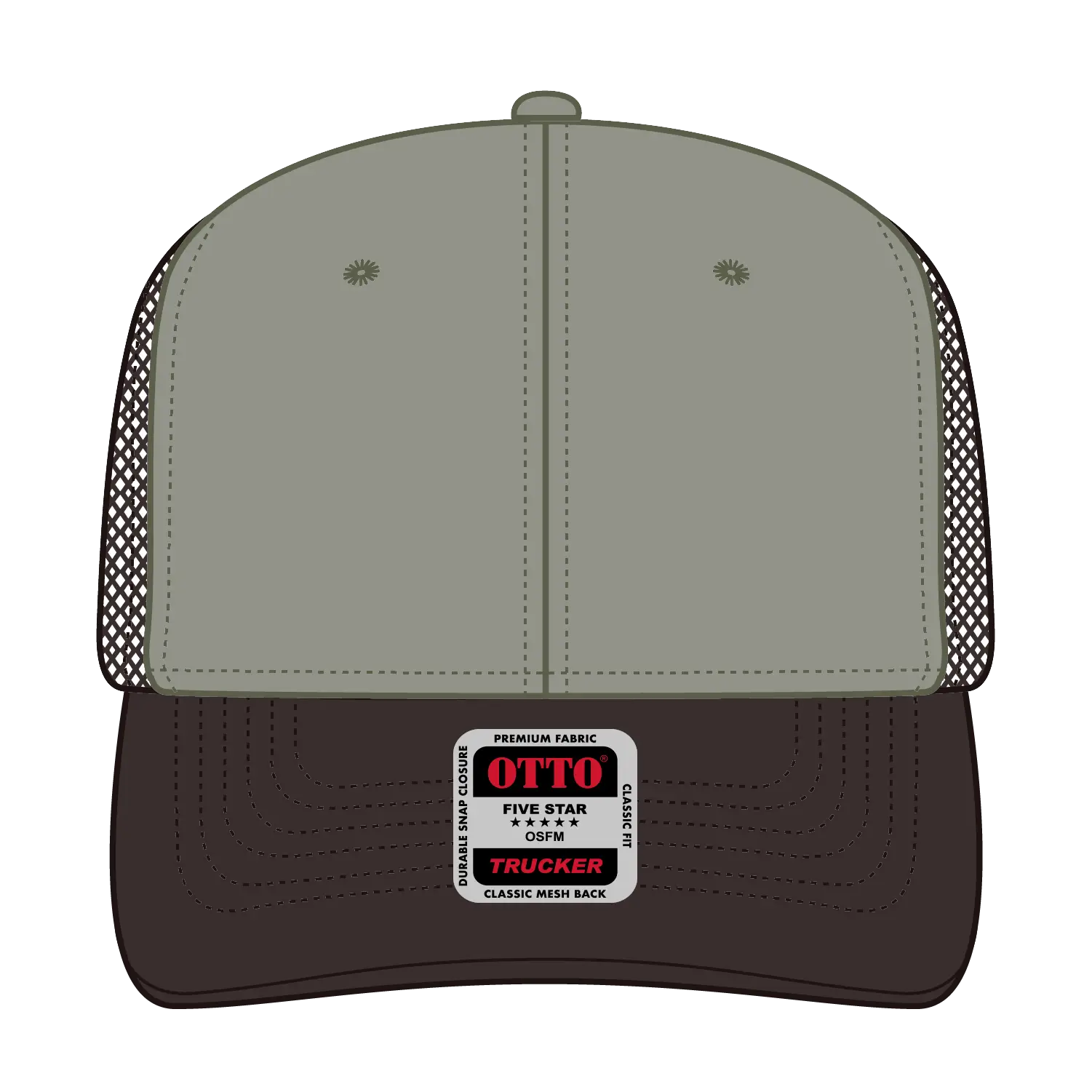 OTTO 112-1 6 Panel Mid Profile Mesh Back Trucker Cap - Dk.Brn/Ol.Grn/Dk.Brn - Dk.Brn/Ol.Grn/Dk.Brn / 7 3/8’’ - 7 5/8’’