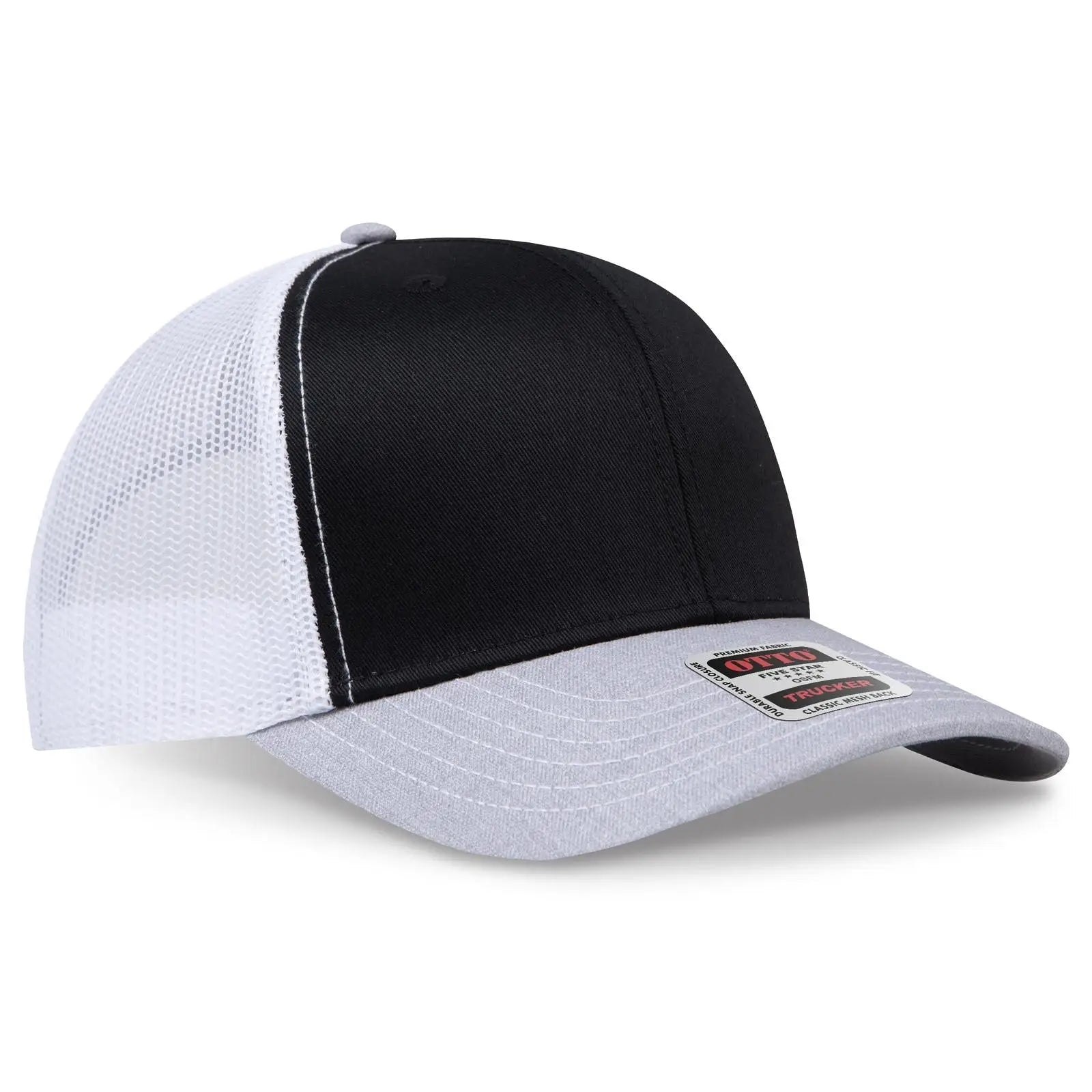 OTTO 112-1 6 Panel Mid Profile Mesh Back Trucker Cap - HeatherGray/Black/White - HeatherGray/Black/White / 7 3/8’’ - 7