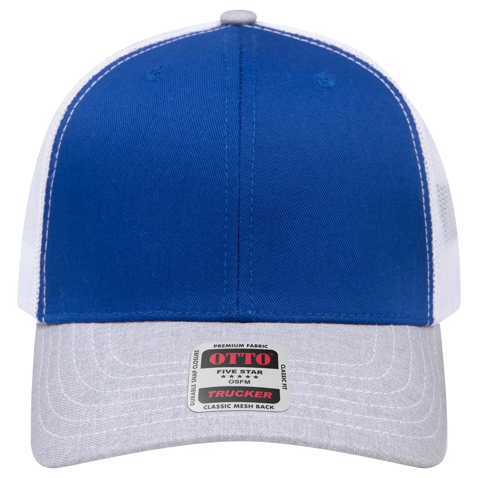 OTTO 112-1 6 Panel Mid Profile Mesh Back Trucker Cap - HeatherGray/Royal/White - HeatherGray/Royal/White / 7 3/8’’ - 7